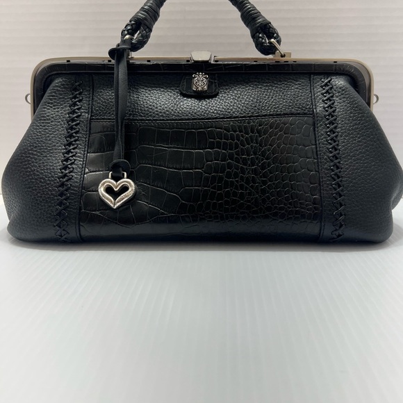 Brighton Black Satchel with Crocodile Texture and Heart Charm vintage esta Find - Picture 3 of 16